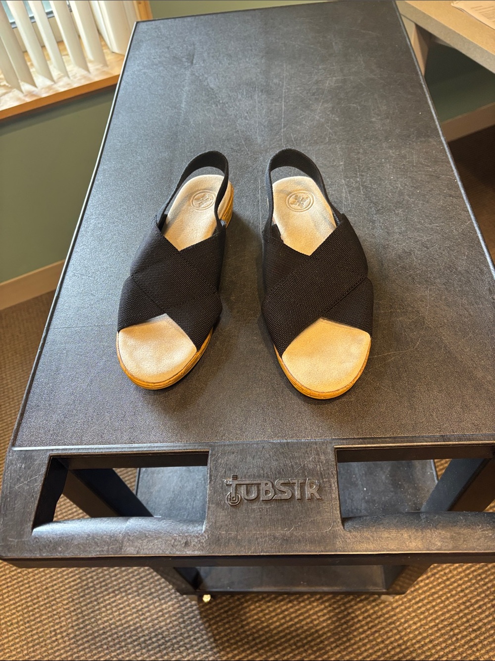CHARLESTON SHOE CO. Black Crisscross Slingback Sandals